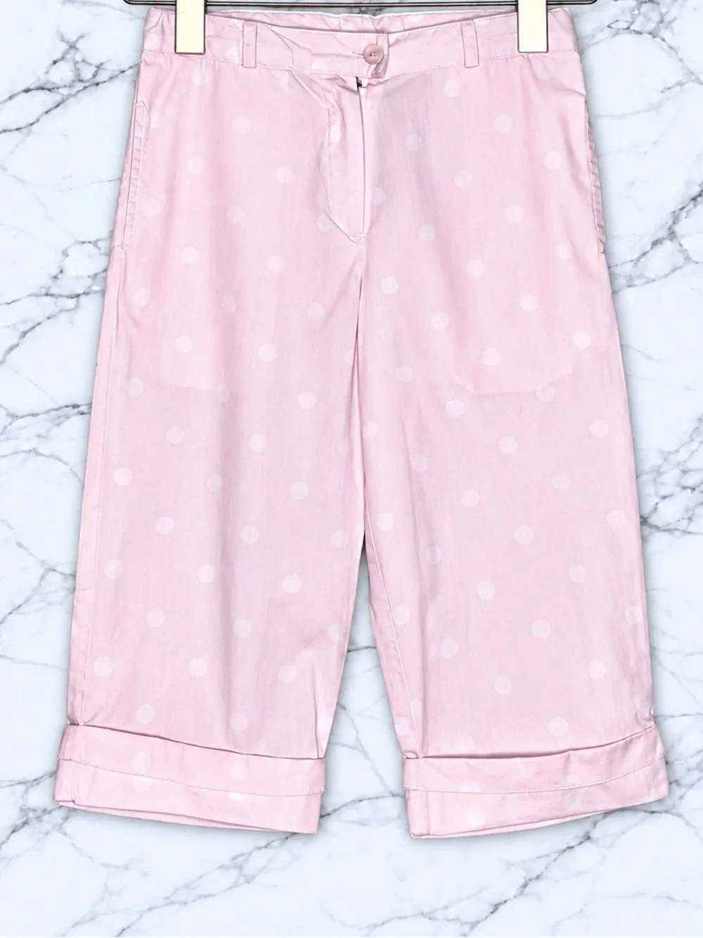 Jacadi Paris Girls 90s Light Pink White Polka Dot Capri Shorts 100% Cotton